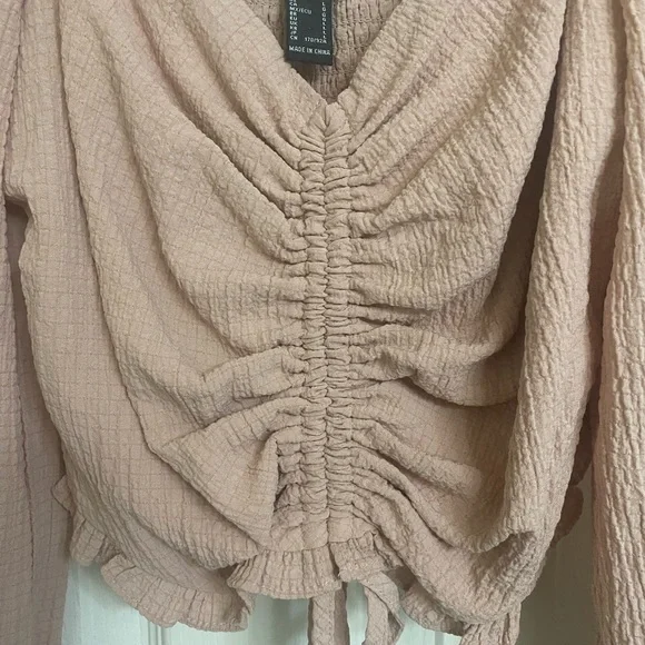 Forever 21 Ruched V-neck Rose Pink Off-the-shoulder Crop Top Size L - Picture 4 of 4